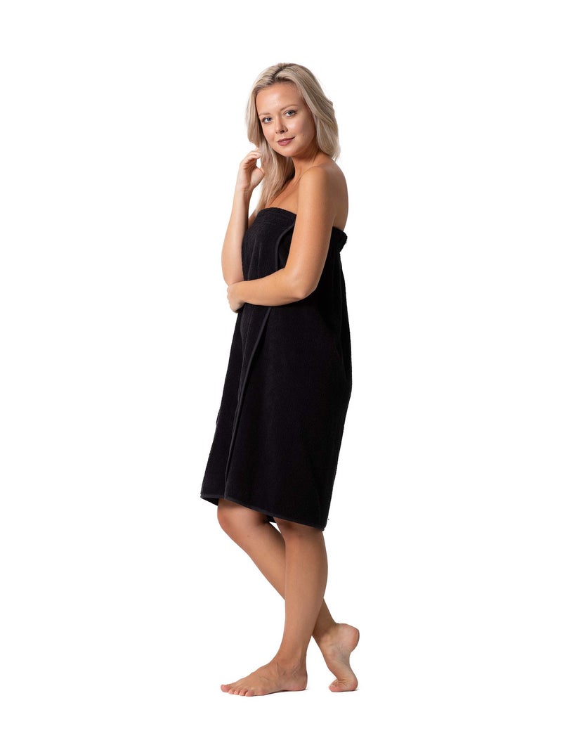Robe Direct Womenâ€™s Terry Cloth Spa and Bath Towel Wrap with Adjustable Closure & Elastic Top (Black, Large/One Size) - Image 3